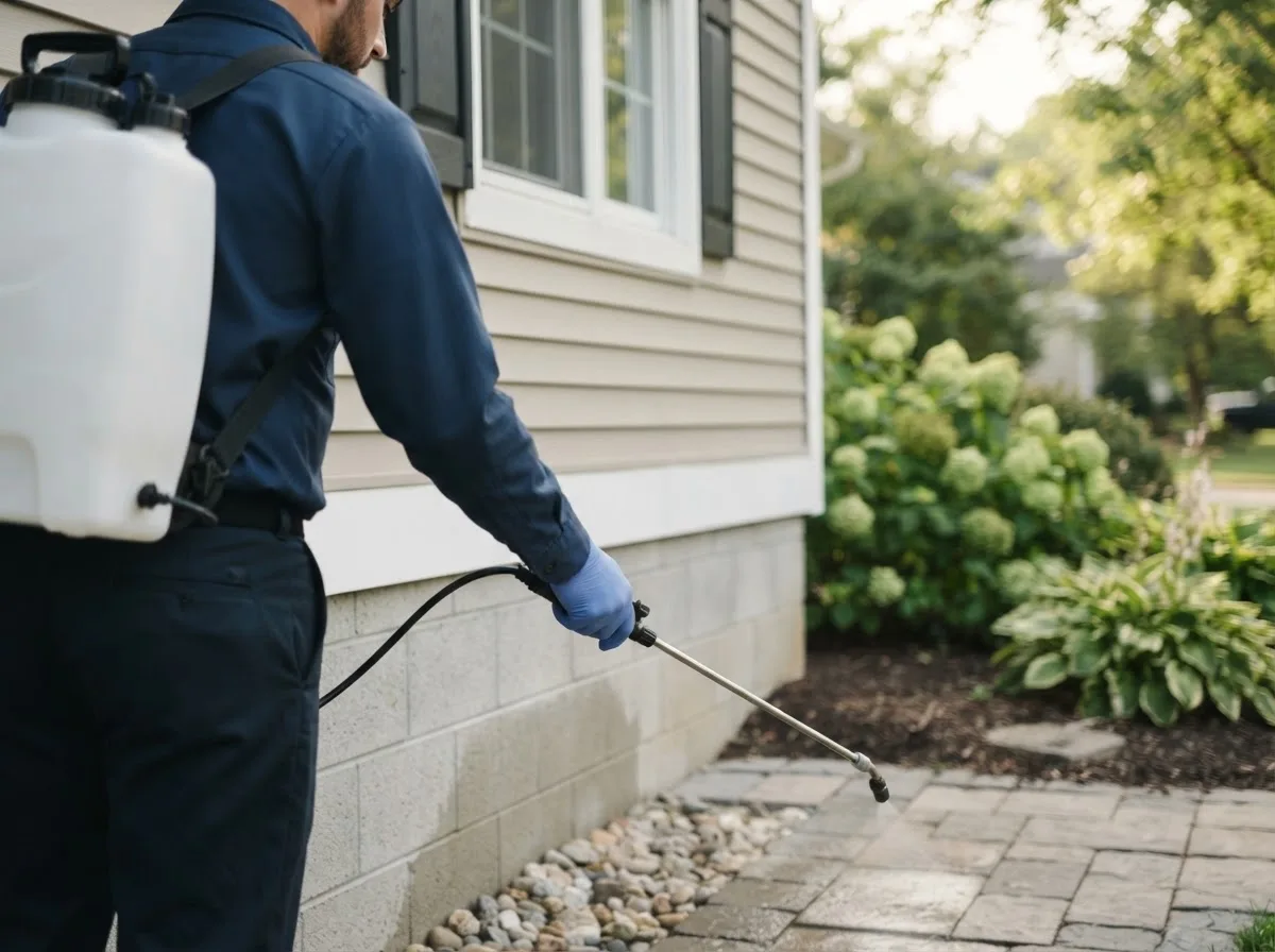Pest control technician inspecting a home in Sutherland, IA